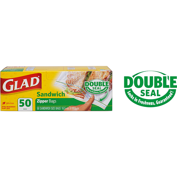 Glad Zipper Sandwich Bags, 50 Bags/Box (57263)